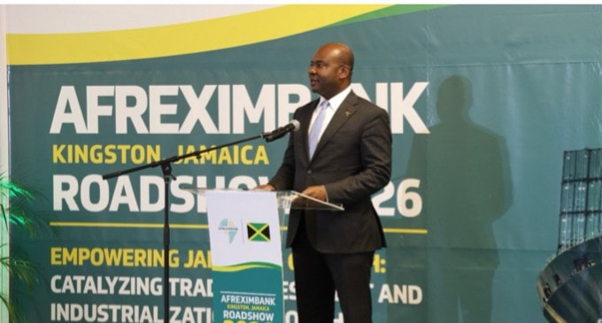 A keynote speaker addresses attendees at the Afreximbank Jamaica Roadshow in Kingston.