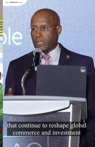 Minister Aubyn Hill delivers a keynote address at the JMEA Manufacture 360° Conference.