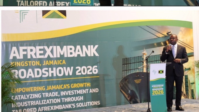 An Afreximbank representative speaks on stage during the Jamaica Roadshow.