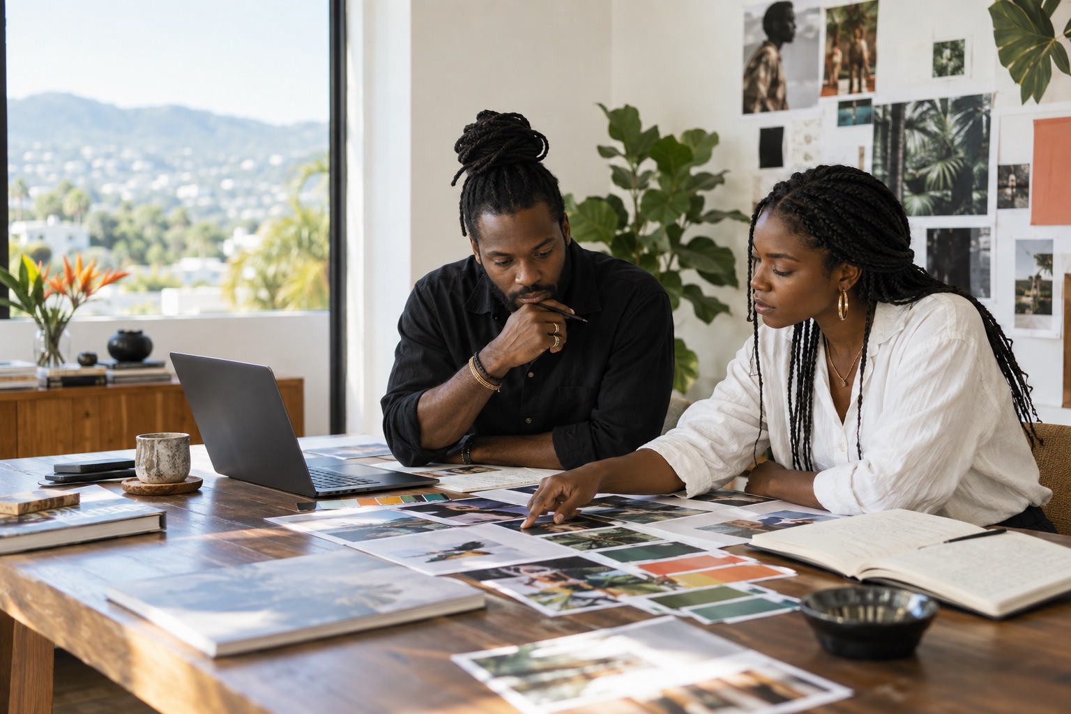 Illustrative scene of a brand voice session with content notes and campaign references